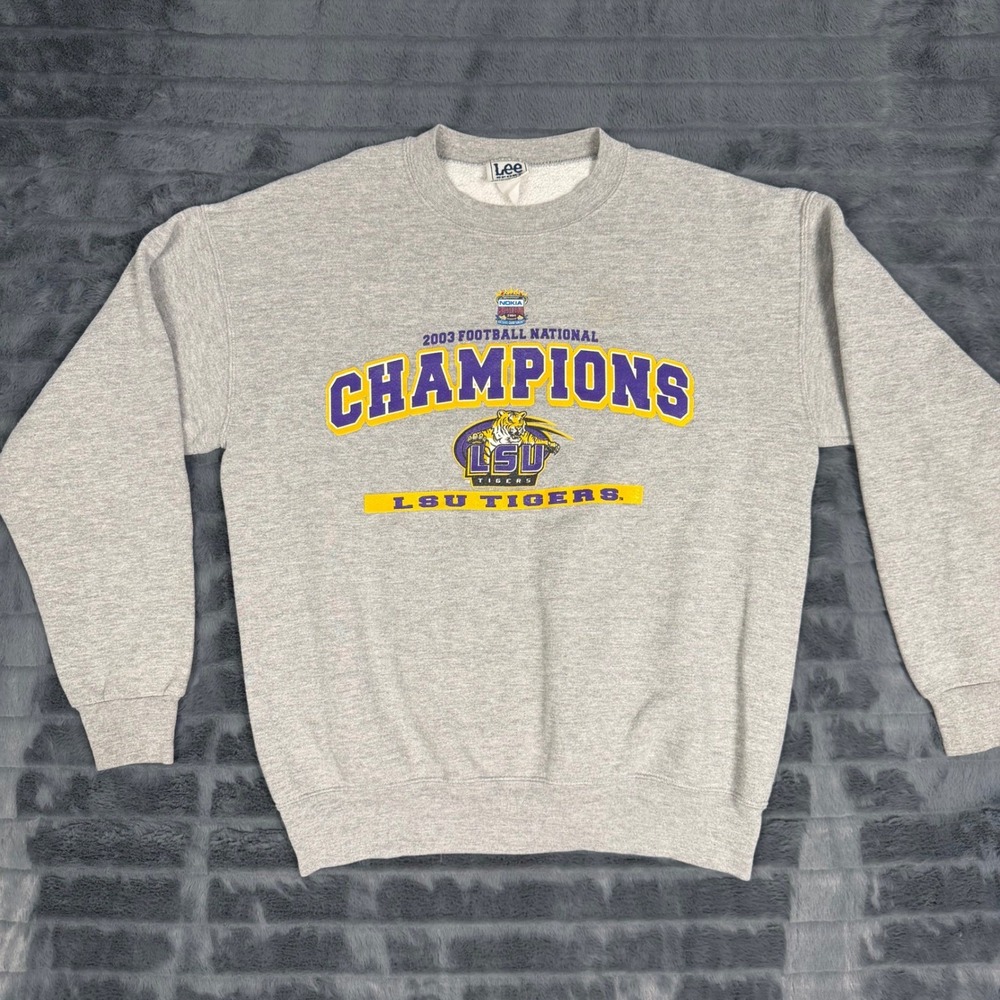 Lee Sport LSU Tigers 2003 Football National Champions Sweatshirt Gray Mens XL